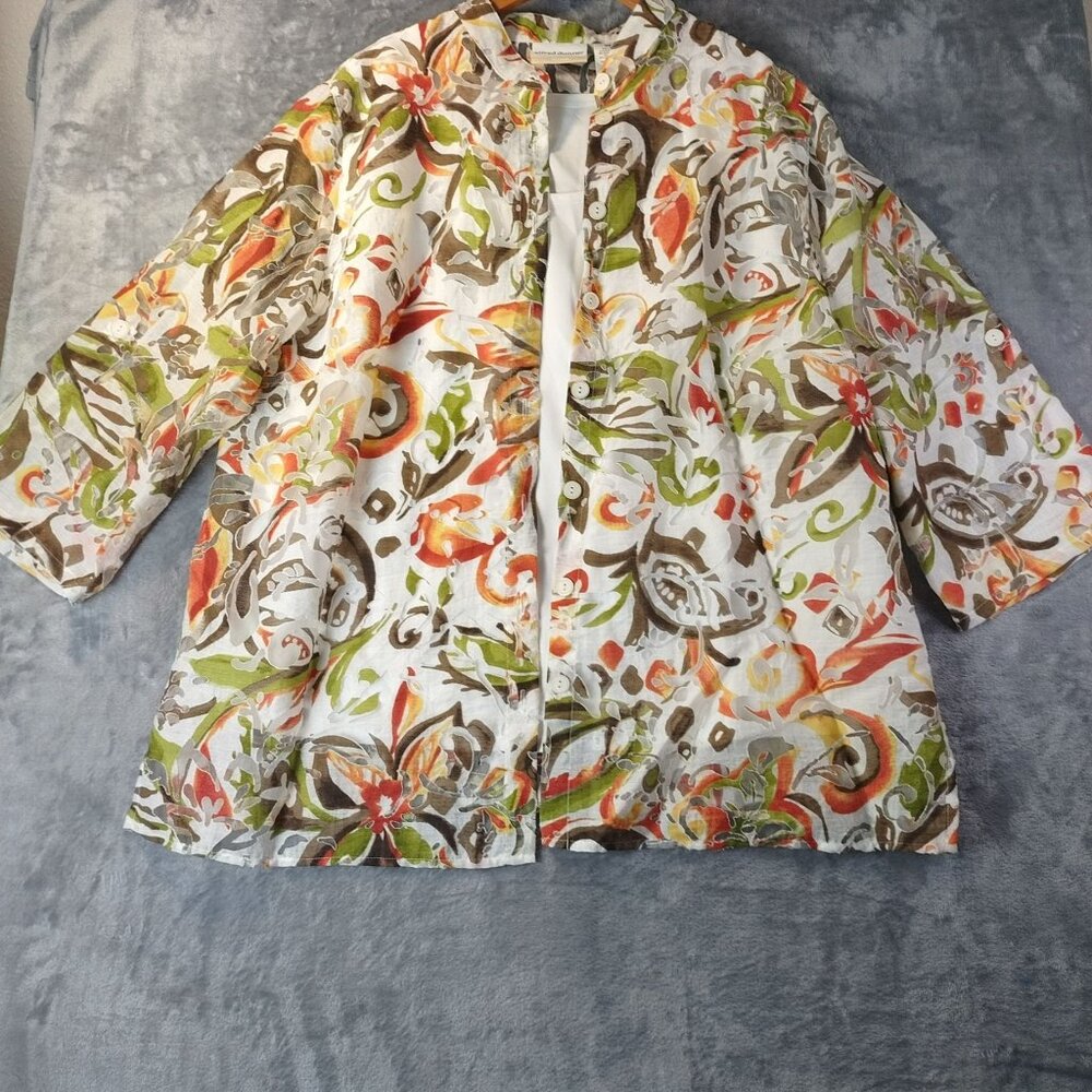 Alfred Dunner Womens Floral Open Front Jacket‎ 16W Multicolor Rayon Career Boho